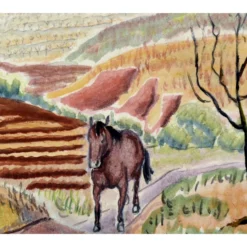 Horse In The Fields - 1930's Watercolor Figurative Landscape By John Stellman -chairish shop horse in the fields 1930s watercolor figurative landscape by john stellman 4713 scaled