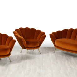 Italian 1950's Scalloped Shaped Channeled Velvet Settee Or Sofa -chairish shop italian 1950s scalloped shaped channeled velvet settee or sofa 6844