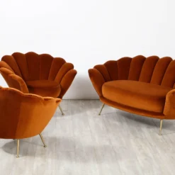 Italian 1950's Scalloped Shaped Velvet Lounge Chairs - A Pair -chairish shop italian 1950s scalloped shaped velvet lounge chairs a pair 1613