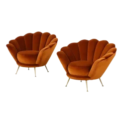 Italian 1950's Scalloped Shaped Velvet Lounge Chairs - A Pair