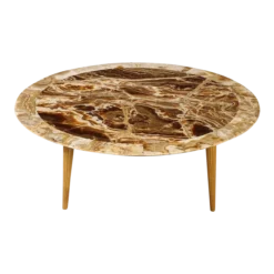 Italian 1960's Circular Coffee Table With Oak Fluted Base And Agate Top