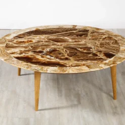 Italian 1960's Circular Coffee Table With Oak Fluted Base And Agate Top -chairish shop italian 1960s circular coffee table with oak fluted base and agate top 9439
