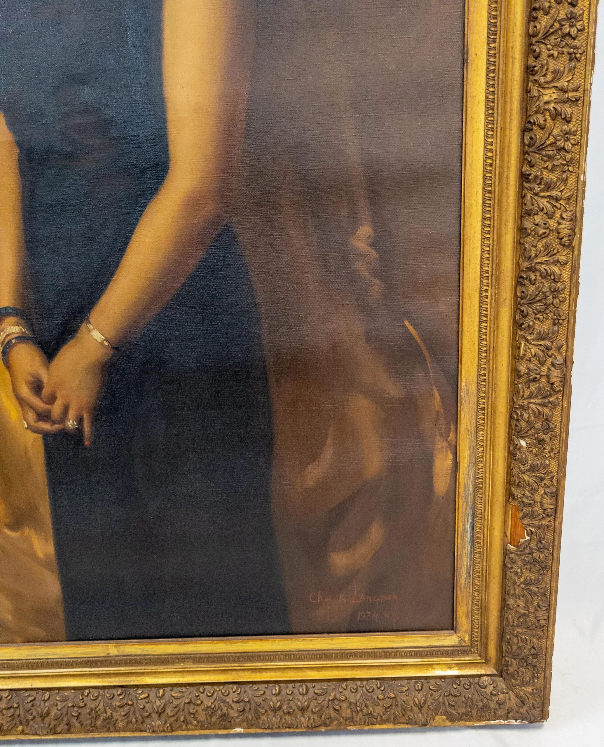 Large 1930's Full Length Portrait Painting Of A Lady, Signed, Brown University Label 8 Large 1930's Full Length Portrait Painting Of A Lady, Signed, Brown University Label - Image 8