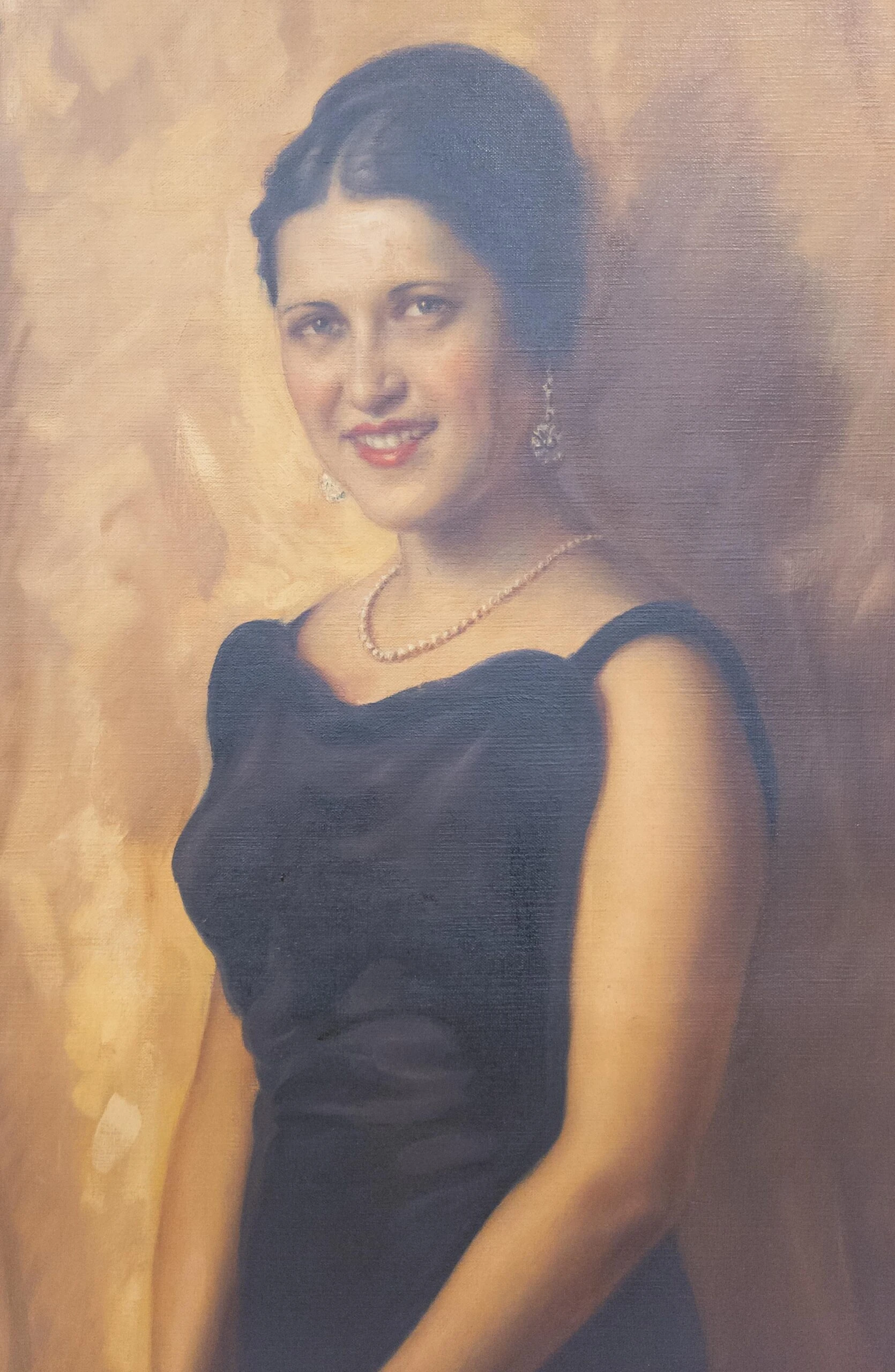 Large 1930's Full Length Portrait Painting Of A Lady, Signed, Brown University Label 3 Large 1930's Full Length Portrait Painting Of A Lady, Signed, Brown University Label - Image 3