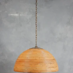 Large 1960's Rattan Bamboo & Brass Dome Pendant -chairish shop large 1960s rattan bamboo and brass dome pendant 5733