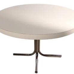 Large Round Chrome Base And White Formica Dining, Kitchen Table Ca. 1970's -chairish shop large round chrome base and white formica dining kitchen table ca 1970s 4155