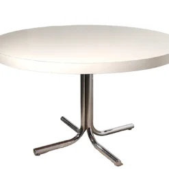 Large Round Chrome Base And White Formica Dining, Kitchen Table Ca. 1970's -chairish shop large round chrome base and white formica dining kitchen table ca 1970s 5701