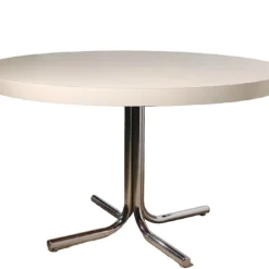 Large Round Chrome Base And White Formica Dining, Kitchen Table Ca. 1970's -chairish shop large round chrome base and white formica dining kitchen table ca 1970s 7189