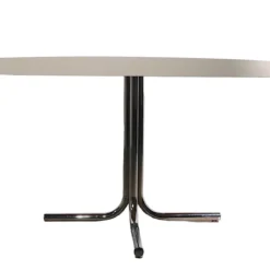 Large Round Chrome Base And White Formica Dining, Kitchen Table Ca. 1970's -chairish shop large round chrome base and white formica dining kitchen table ca 1970s 7442