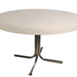 Large Round Chrome Base And White Formica Dining, Kitchen Table Ca. 1970's -chairish shop large round chrome base and white formica dining kitchen table ca 1970s 8563