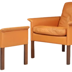 Lounge Chair And Ottoman In Walnut And Leather Attributed To Hans Olsen For C/S Møbler, 1960s, Set Of 2