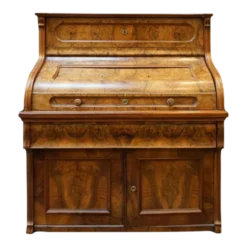 Mid 19th Century German Rococo Style Burled Walnut And Mahogany “s” Roll Top Desk