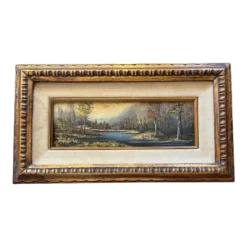Mid 20th Century S Gruber Oil Painting Landscape Gold Gilt Frame Wood Panel Signed Vintage Antique