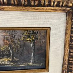 Mid 20th Century S Gruber Oil Painting Landscape Gold Gilt Frame Wood Panel Signed Vintage Antique -chairish shop mid 20th century s gruber oil painting landscape gold gilt frame wood panel signed vintage antique 5397 scaled