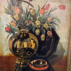 Mid 20th Century S. Loman "Reflections" Still Life Oil Painting -chairish shop mid 20th century s loman reflections still life oil painting 2130