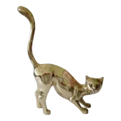 Mid-Century 1960's-1970's Large Polished Brass Cat With Accentuated Tail "On The Prowl"