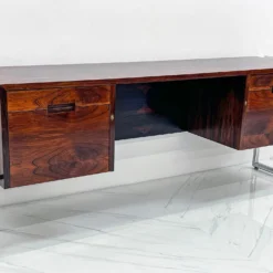 Mid Century Chrome And Rosewood Wrapped Desk By Scandiline Furniture, 1970's -chairish shop mid century chrome and rosewood wrapped desk by scandiline furniture 1970s 0221
