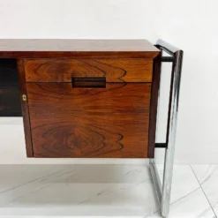 Mid Century Chrome And Rosewood Wrapped Desk By Scandiline Furniture, 1970's -chairish shop mid century chrome and rosewood wrapped desk by scandiline furniture 1970s 0713