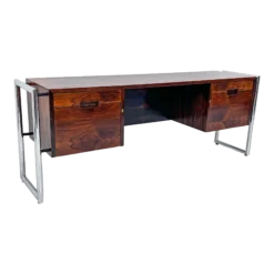 Mid Century Chrome And Rosewood Wrapped Desk By Scandiline Furniture, 1970's