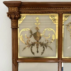 Mid-Century Large Neoclassical Style Verre Églimosé & Carved Wood Trumeau Over-Mantel Wall Mirror - Italian 1960's 13 Mid-Century Large Neoclassical Style Verre Églimosé & Carved Wood Trumeau Over-Mantel Wall Mirror - Italian 1960's -chairish shop mid century large neoclassical style verre eglimose and carved wood trumeau over mantel wall mirror italian 1960s 3812 scaled