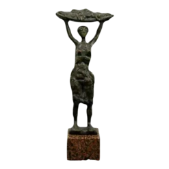 Mid Century Modern Bronze Table Sculpture On Marble Signed S. Lewinsky Woman