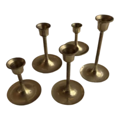 Mid-Century Modern Graduated Tulip Brass Candlesticks S/5