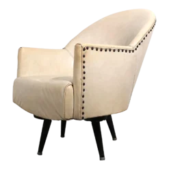 Mid Century Vinyl Swivel Tub Chair With Nail Head Stud Trim C 1950/1960's