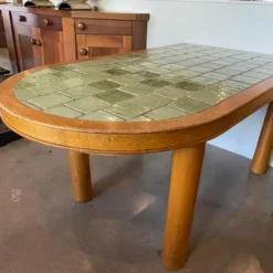 Oak And Green Ceramic Tile Dining Table, France, 1940-50's -chairish shop oak and green ceramic tile dining table france 1940 50s 0633