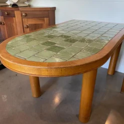 Oak And Green Ceramic Tile Dining Table, France, 1940-50's -chairish shop oak and green ceramic tile dining table france 1940 50s 3558