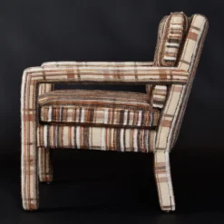 Original 1970’s Milo Baughman Style Brown And Beige Plaid Fabric Parsons Chairs -chairish shop original 1970s milo baughman style brown and beige plaid fabric parsons chairs 0512