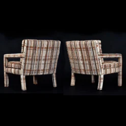 Original 1970’s Milo Baughman Style Brown And Beige Plaid Fabric Parsons Chairs -chairish shop original 1970s milo baughman style brown and beige plaid fabric parsons chairs 0860