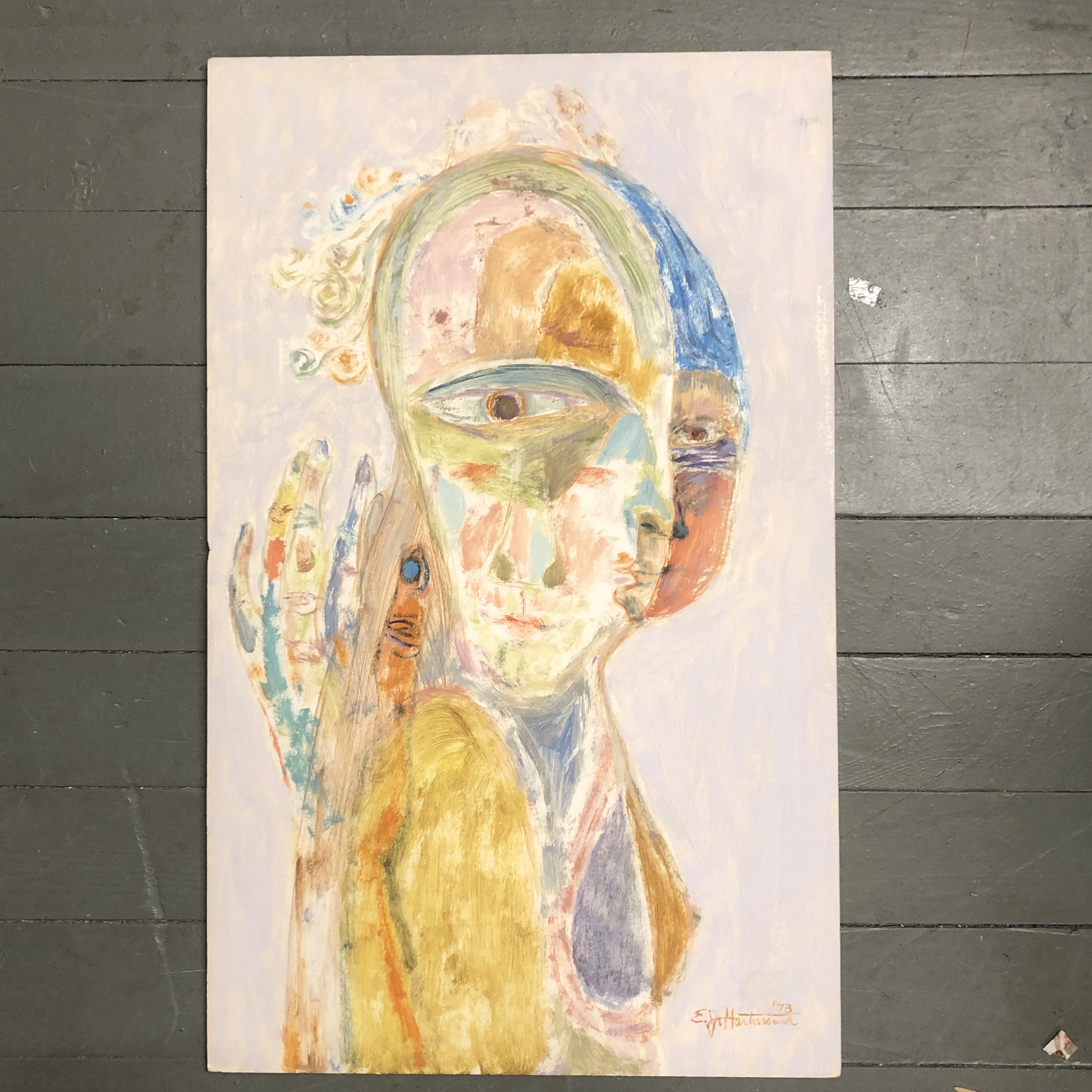 Original Vintage Abstract E.J.Hartmann Cubist Portrait Painting 1970’s Signed 7 Original Vintage Abstract E.J.Hartmann Cubist Portrait Painting 1970’s Signed - Image 7