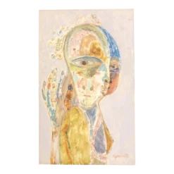 Original Vintage Abstract E.J.Hartmann Cubist Portrait Painting 1970’s Signed