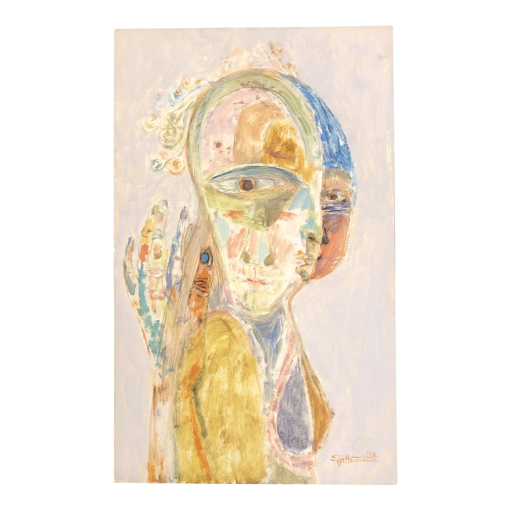 Original Vintage Abstract E.J.Hartmann Cubist Portrait Painting 1970’s Signed 1 Original Vintage Abstract E.J.Hartmann Cubist Portrait Painting 1970’s Signed