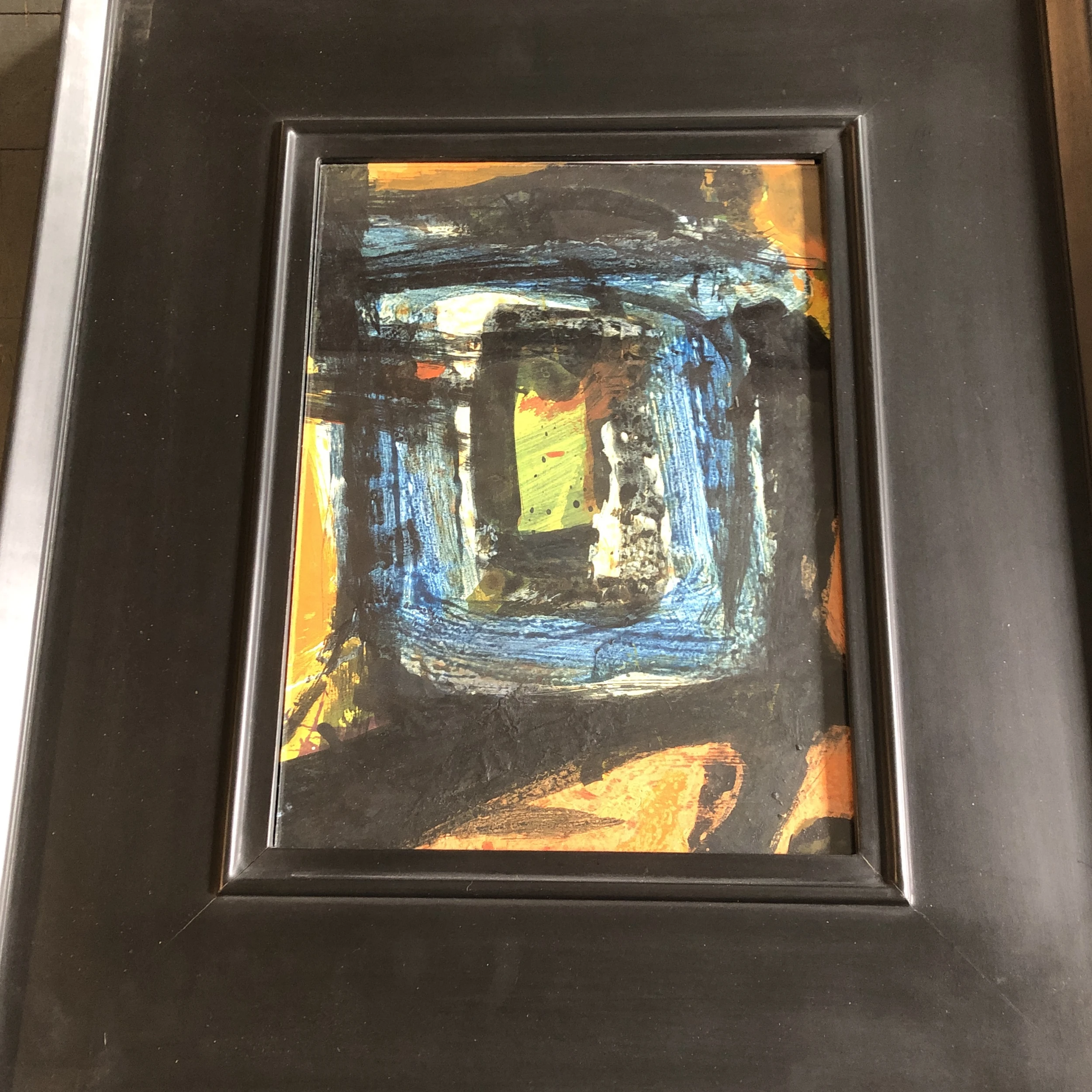 Original Vintage Abstract Modernist Painting Wide Black Frame 1970’s 2 Original Vintage Abstract Modernist Painting Wide Black Frame 1970’s - Image 2
