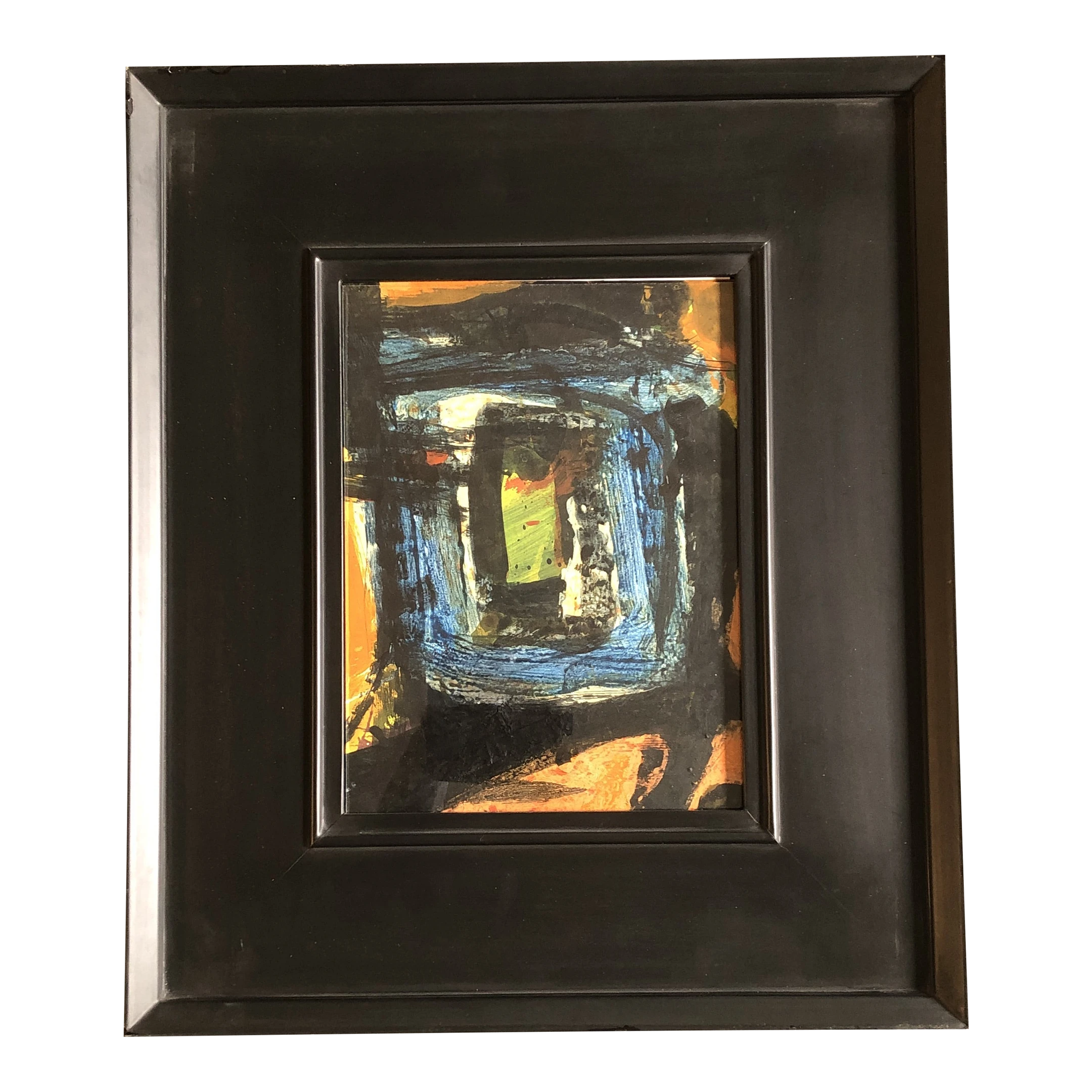 Original Vintage Abstract Modernist Painting Wide Black Frame 1970’s 1 Original Vintage Abstract Modernist Painting Wide Black Frame 1970’s