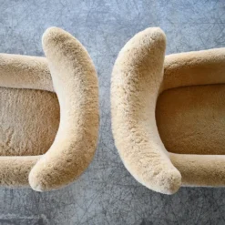 Pair Of 1940's Style Classic Club Or Lounge Chairs In Amber Color Shearling -chairish shop pair of 1940s style classic club or lounge chairs in amber color shearling 8795