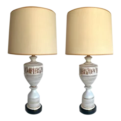 Pair Of 1950's Fiorentine Italian Neo-Classical Porcelain Lamps