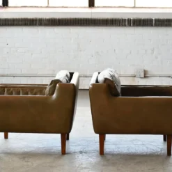 Pair Of 1960's Olive Brown Leather Lounge Chairs With Ottoman By Illum Wikkelsø -chairish shop pair of 1960s olive brown leather lounge chairs with ottoman by illum wikkels 8368