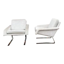 Pair Of 1980’s Chrome Base Lounge Chairs Cantilevered