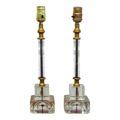 Pair Of Cut And Etched Crystal Art Deco Style Table Lamps, 1930's