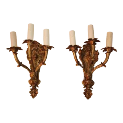 Pair Of French 1940's Brass Sconces With Cupids