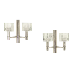 Pair Of Peill & Putzler Chrome Cube Glass Appliqués / Sconces 70's