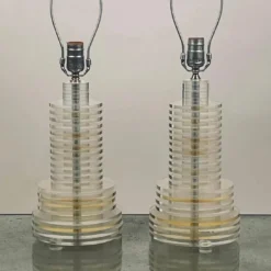 Pair Of Sculptural 70's Clear And Tinted Lucite Disc Lamps -chairish shop pair of sculptural 70s clear and tinted lucite disc lamps 0514