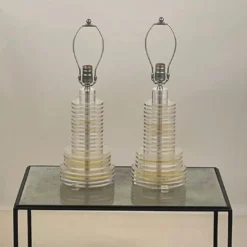 Pair Of Sculptural 70's Clear And Tinted Lucite Disc Lamps -chairish shop pair of sculptural 70s clear and tinted lucite disc lamps 4323