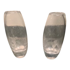 Pair Of Vintage 1960's Kosta Boda Swedish Etched Crystal Vases