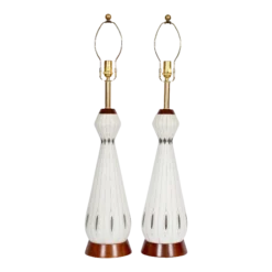 Pair Of White Glass Table Lamps With Sterling Silver Overlay, 1950's