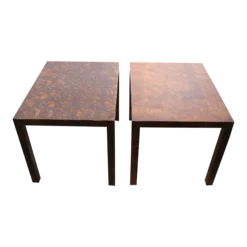 Parsons Style Brutalist Side, End Tables In Faux Tortoise Shell Formica Finish By Lane C. 1970's
