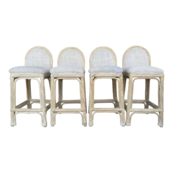 Pencil Reed Art Deco Style Bar Stools From 80's/Set Of 4