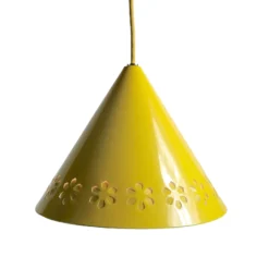 Perforated Floral Yellow Enamel Cone Fixture Ca. 1970's -chairish shop perforated floral yellow enamel cone fixture ca 1970s 1449